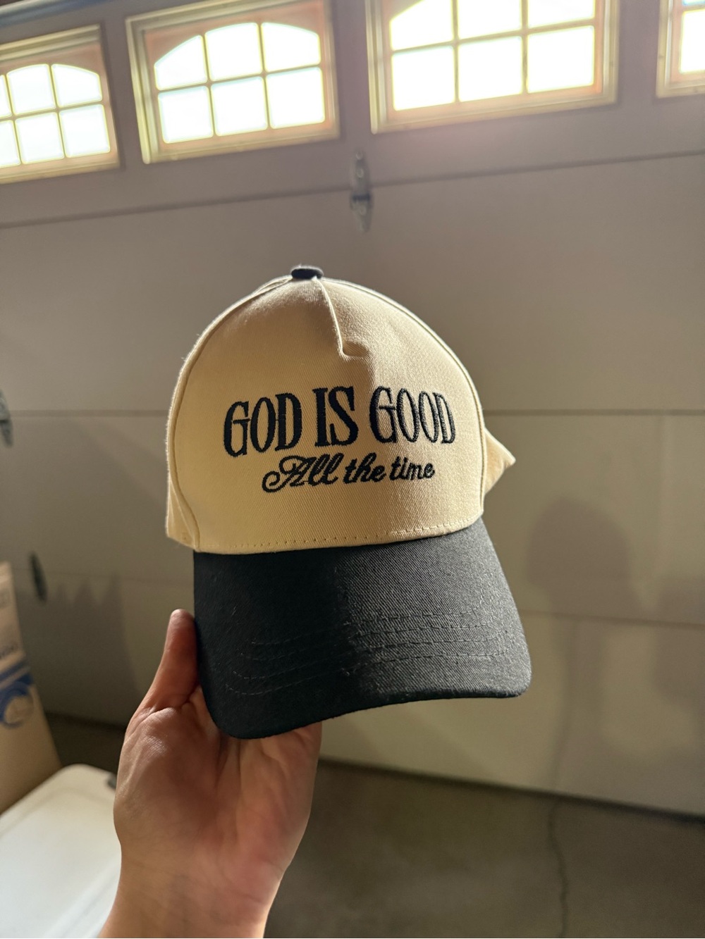 God Is Good Two-Tone Baseball Cap - Cream & Black
